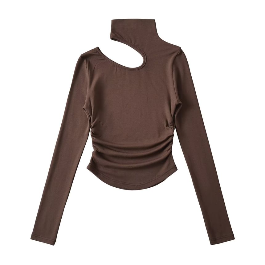 Morhan - T-shirt met lange mouwen, ronde hals, effen uitsnijding en gerimpelde, slanke pasvorm