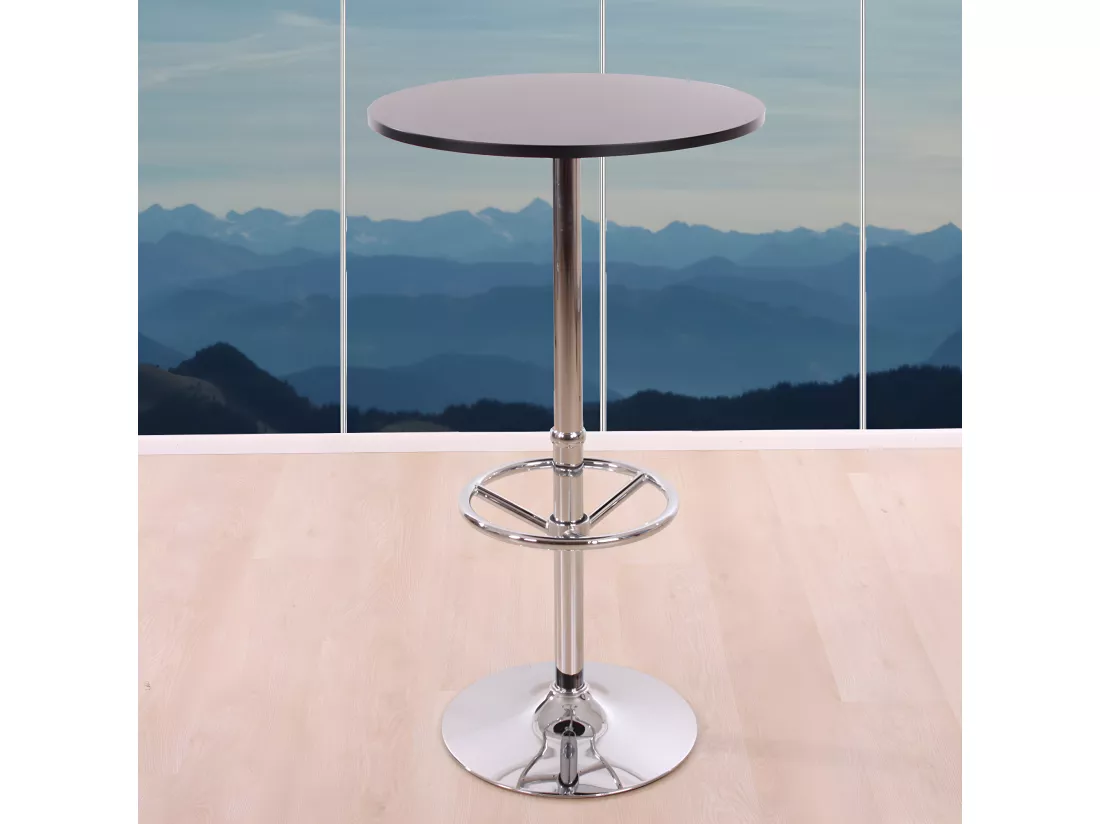 Table haute Bilbao repose-pieds, Table de bar / table haute Bari, ronde, avec repose-pied, 109x60x60cm, noir