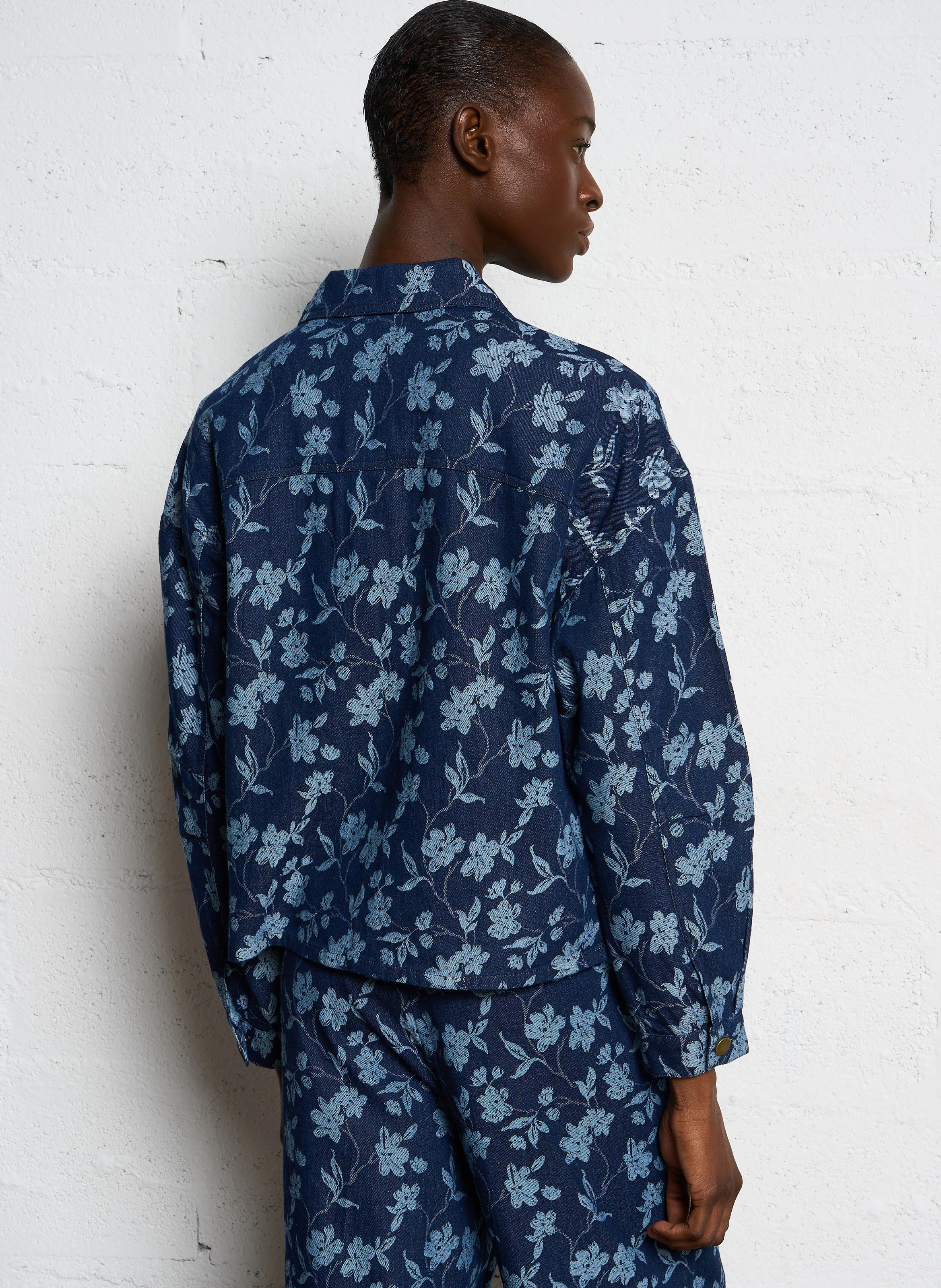 Surchemise droite col classique en coton mélangé | Bleu