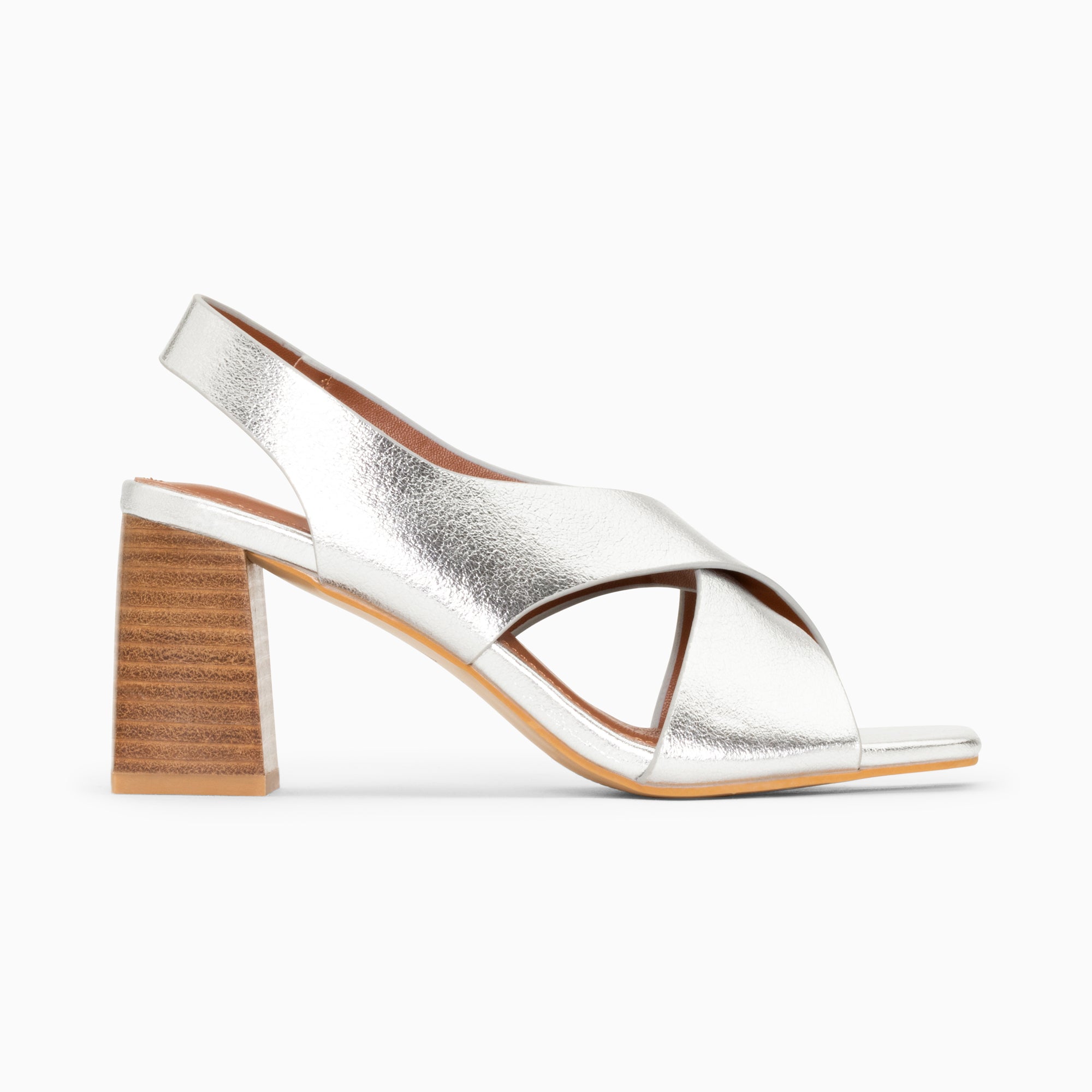 Sandales à talon, Compensées-Sandales Maxinne argent à brides croisées et talon haut
