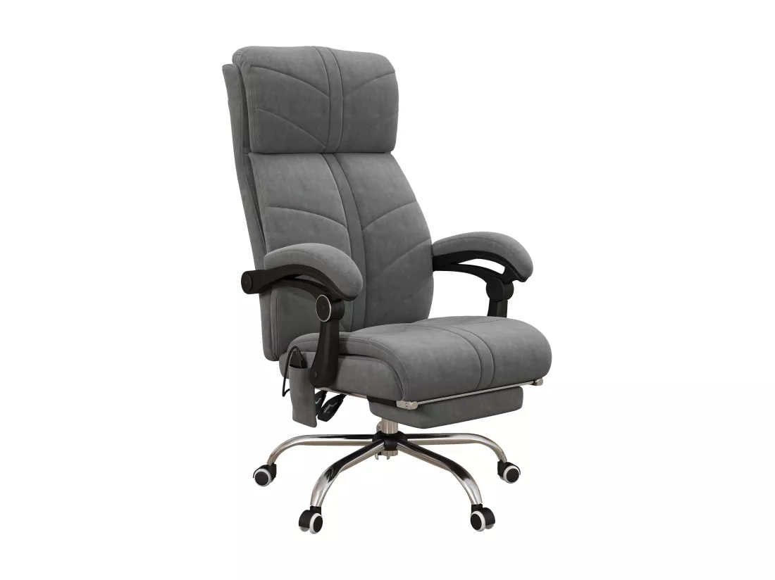 Fauteuil de bureau direction massant chauffant inclinable réglable repose-pied intégré tissu toucher flanelle grise