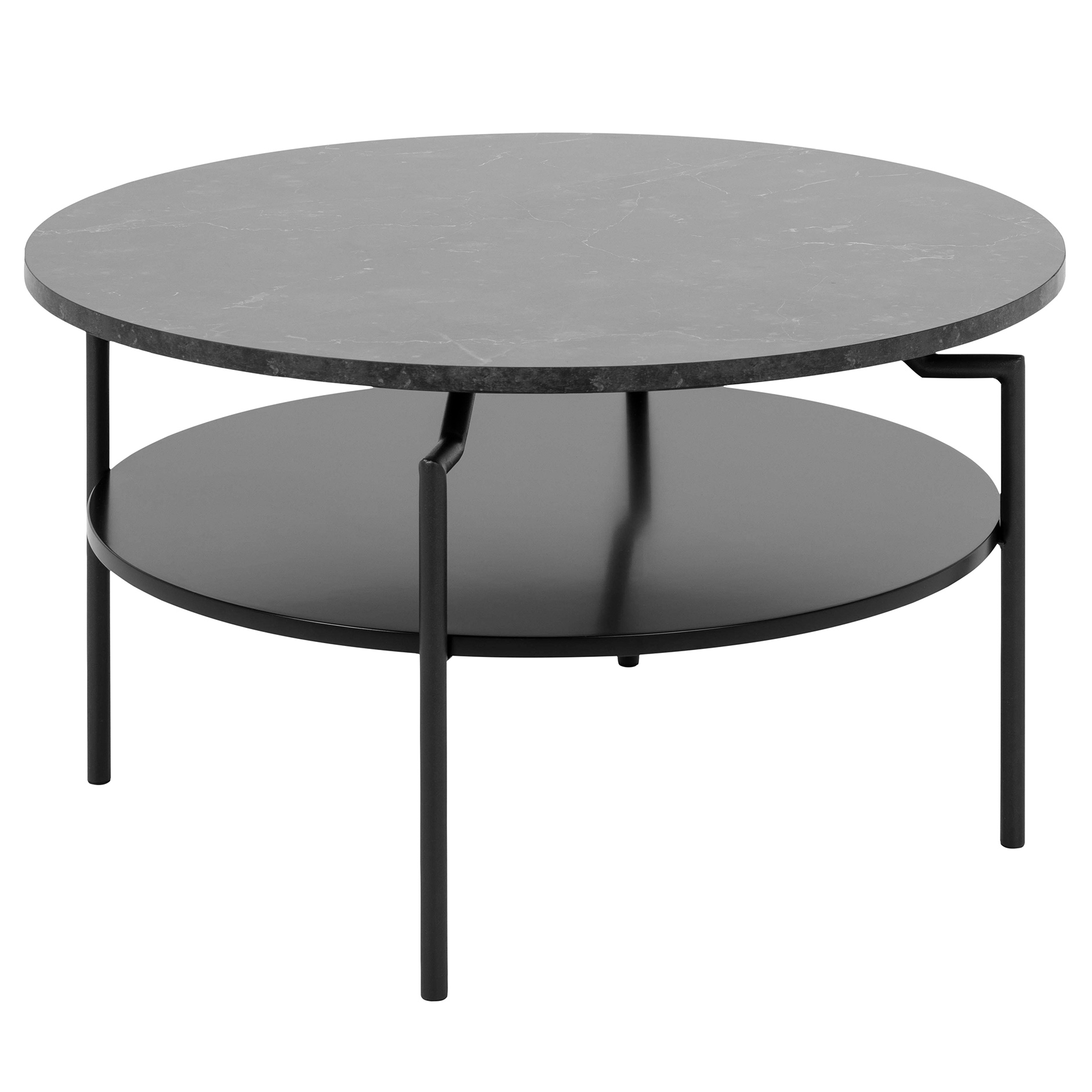Couchtisch GOLDINGTON - schwarz - Marmoroptik - Ablage - Ø 80 cm