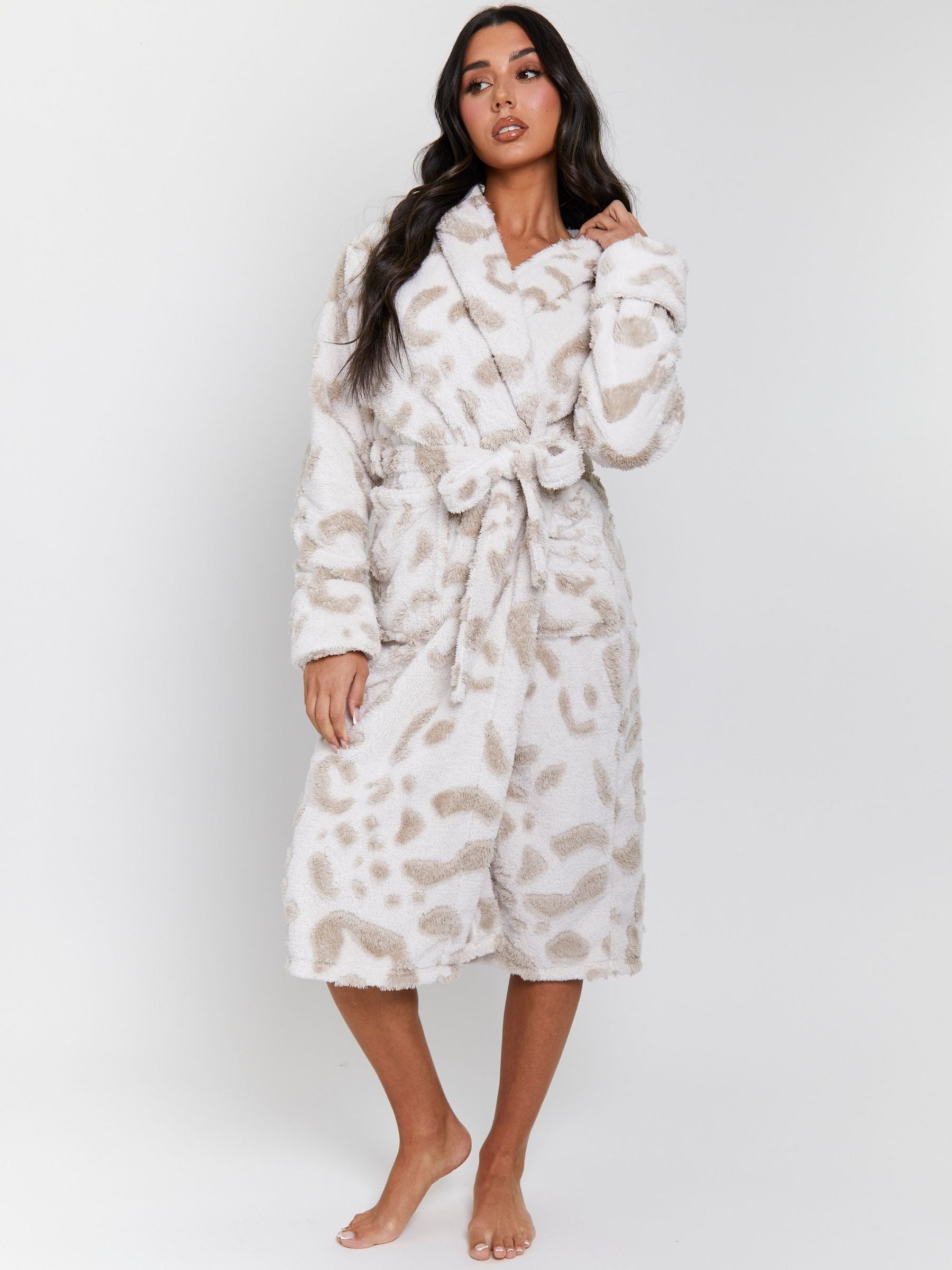 Loungeable Leopard Print Cutwork Maxi Dressing Gown