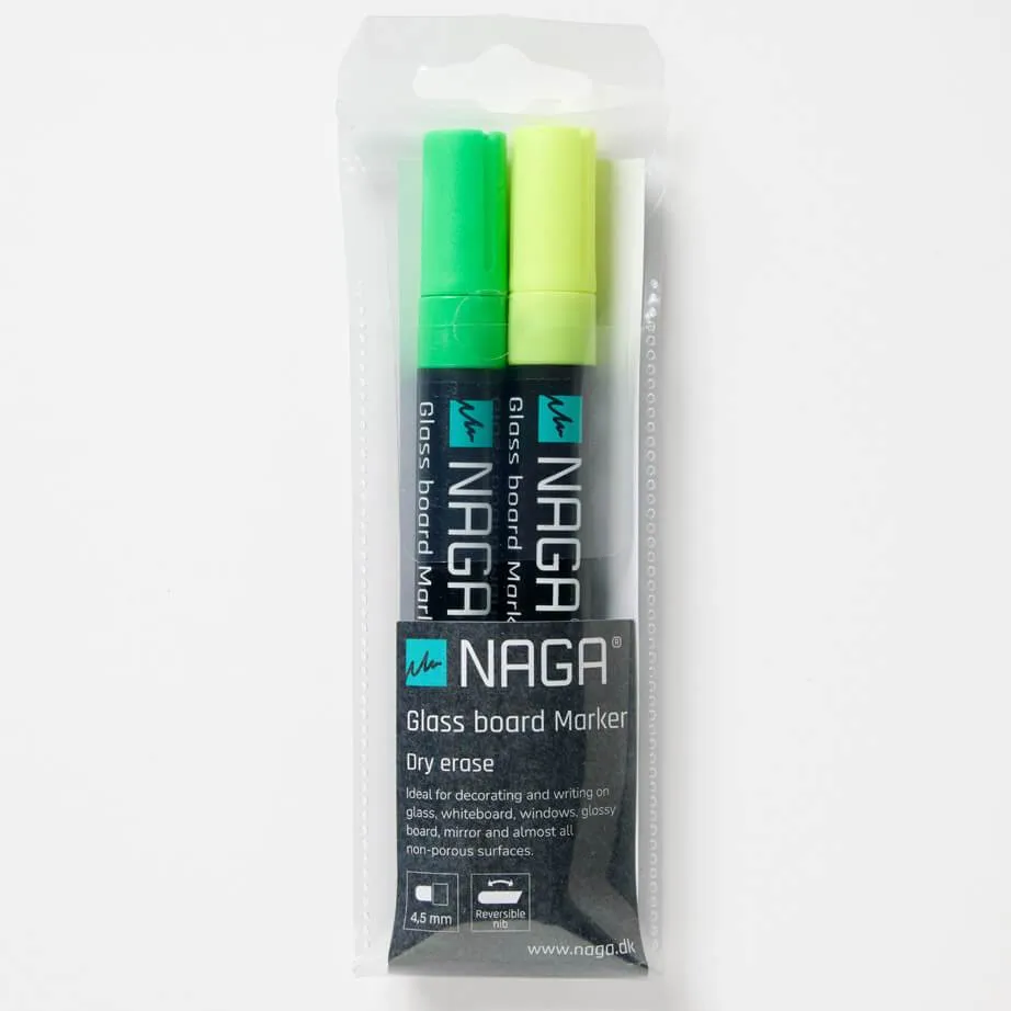Glastavle marker grøn og gul 4,5 mm Dry Erase med vendbar spids fra rund til skrå - (2 stk.)