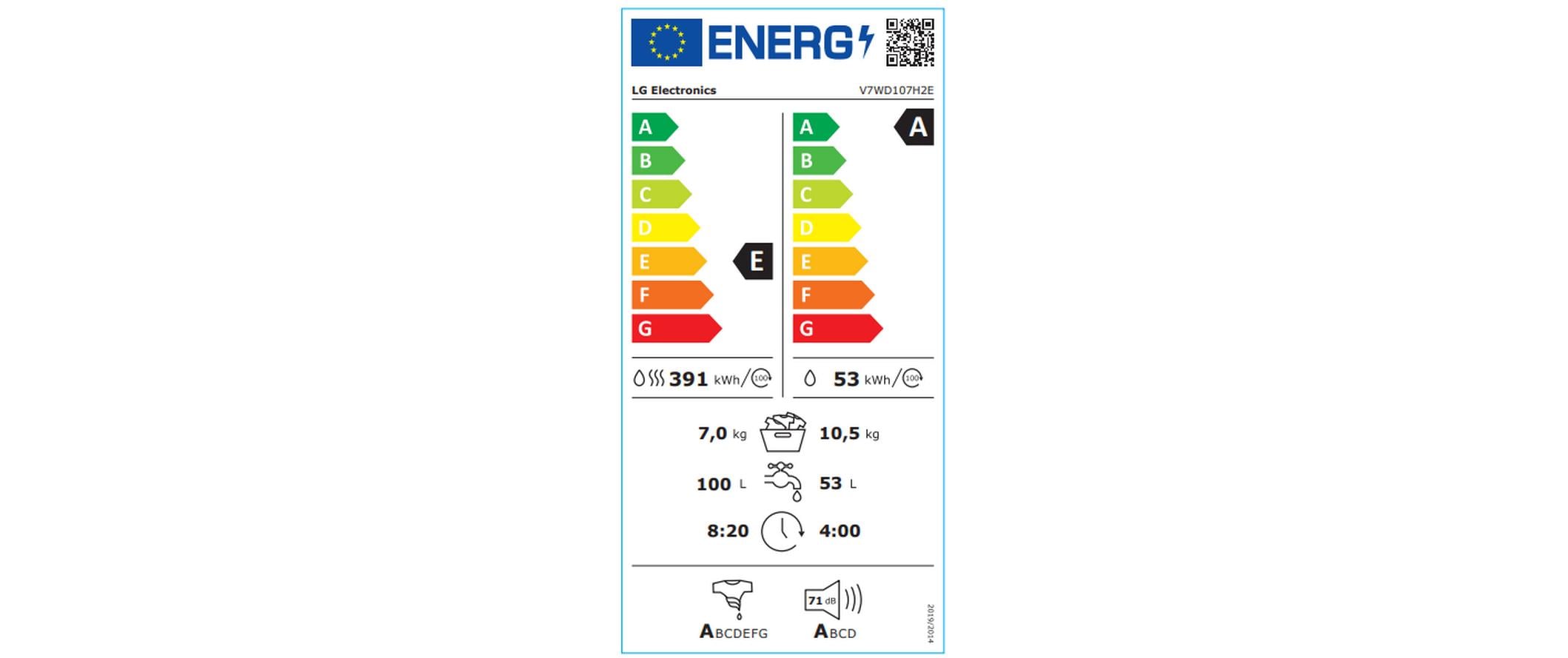 Waschtrockner V7WD107H2E 10.5 kg / 7 kg<br>Tumbler zum Waschen und Trocknen in einem