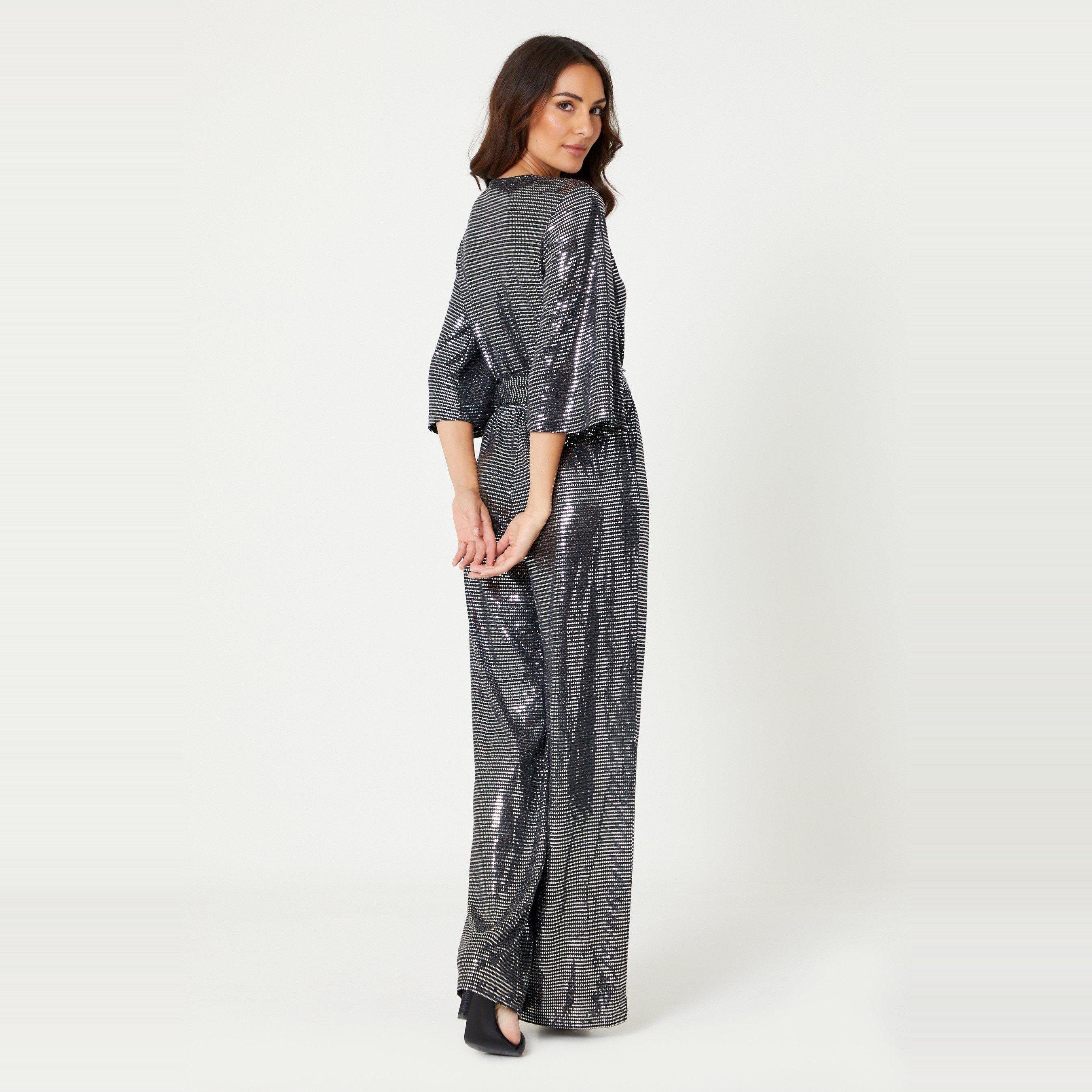 Be You Ladies Glitter Tie Belt Jumpsuit