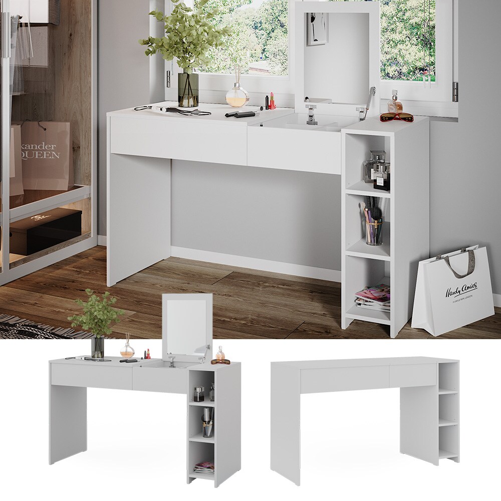 Vicco Schminktisch Kira, 129 x 76 cm, Weiß, Frisiertisch inkl. Spiegel, modern