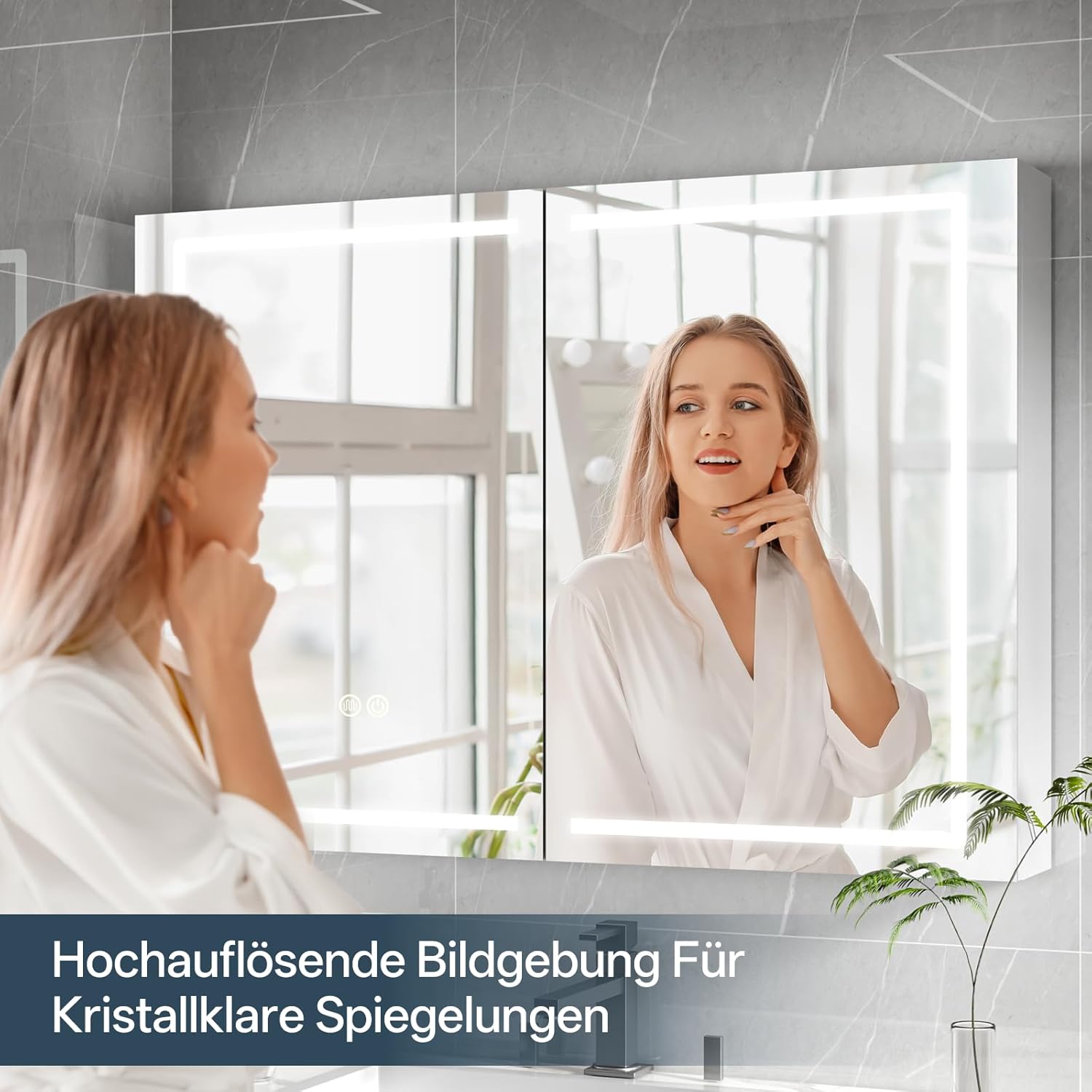 HySail Spiegelschrank Bad mit Beleuchtung, Dimmbare Helligkeit & 3 Farbtemperaturen, 100x70x14 cm Badezimmer Spiegelschrank mit Touch-Schalter, Anti-Beschlag & Steckdose, Komplett Vormontiert