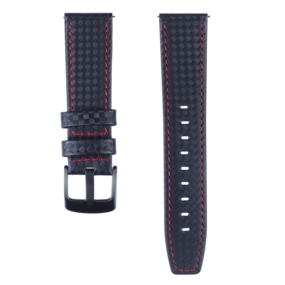 (Gr. XL) Samsung Galaxy Watch 46mm / Gear S3 Classic / S3 Frontier Echtleder Armband im Carbon Look (Gelenkumfang 185-245 mm) - Schwarz / Rot