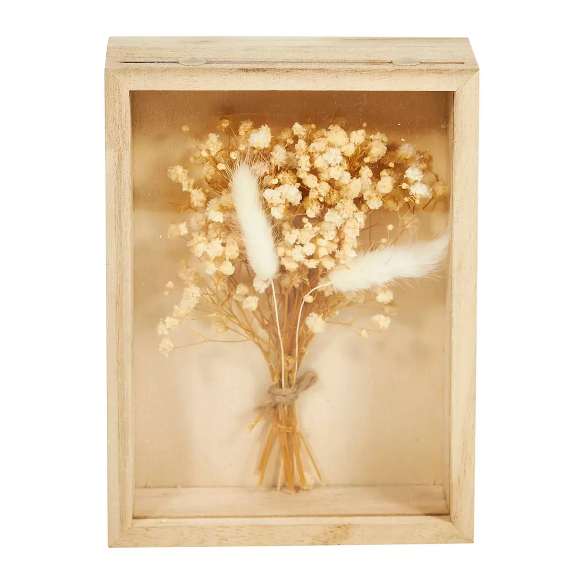 Cadre bois en bois (H19 cm) Fleurs séchées Beige