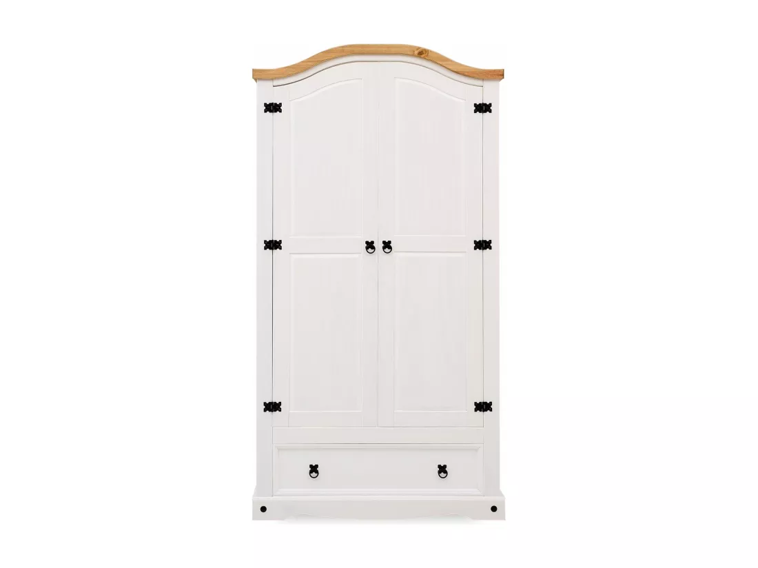 Armoire CAMPO 2 portes 1 tiroir pin massif blanc/naturel 100 x 190 x 51 cm - armoire pour vêtements avec tringle, style cottage
