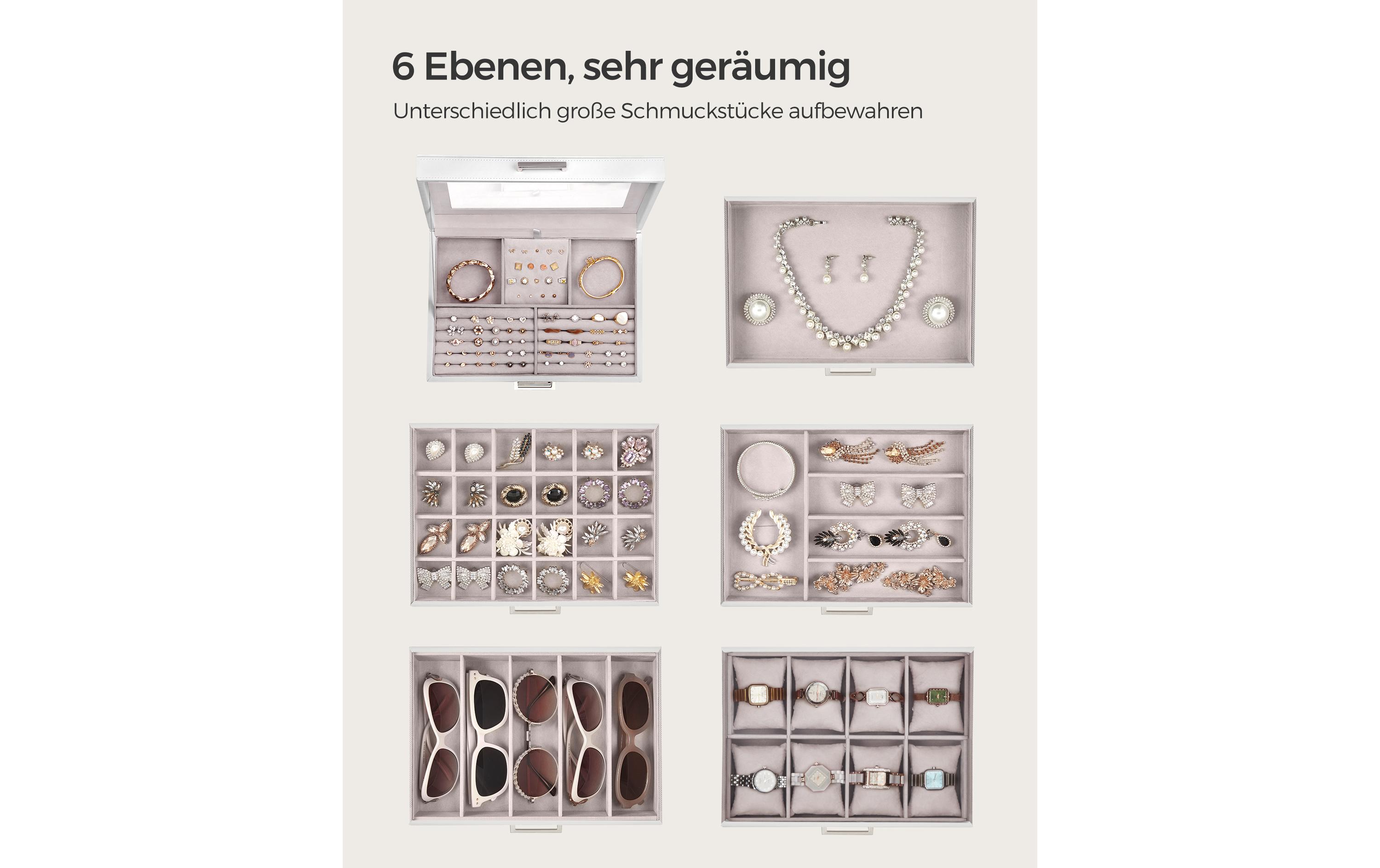 Schmuckschatulle 6 Ebenen, WeissSchmuckkasten