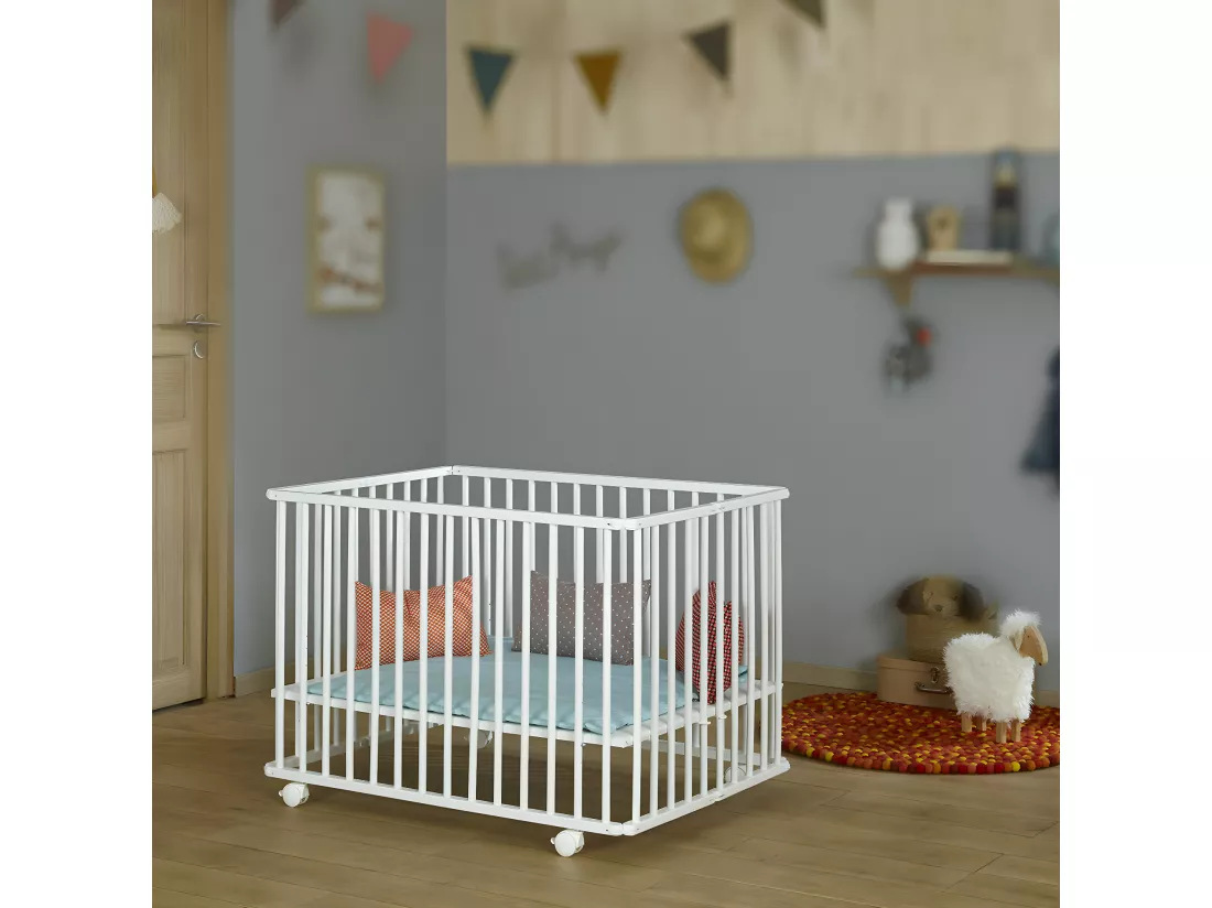 Parc bébé 75x100 cm bois massif blanc HELIO