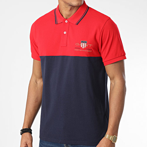 Polo Manches Courtes Archive Shield Block Rouge Bleu Marine
