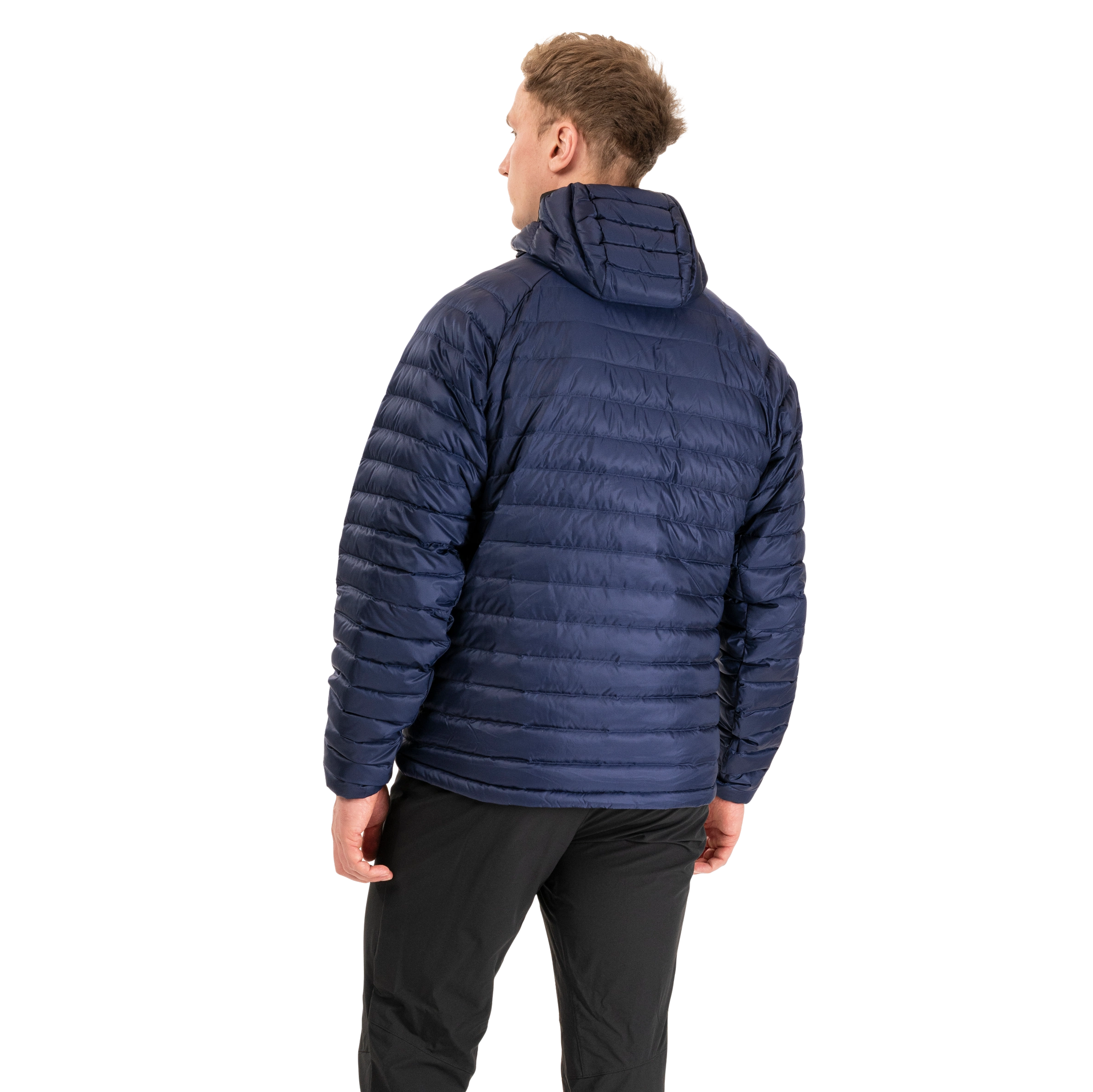Vaagaa Light Down Jacket Hood Men Navy Blue / Alert Orange