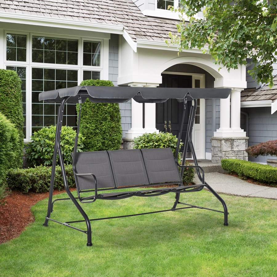 Outsunny 3-Sitzer Hollywoodschaukel mit verstellbarem Dach Grau