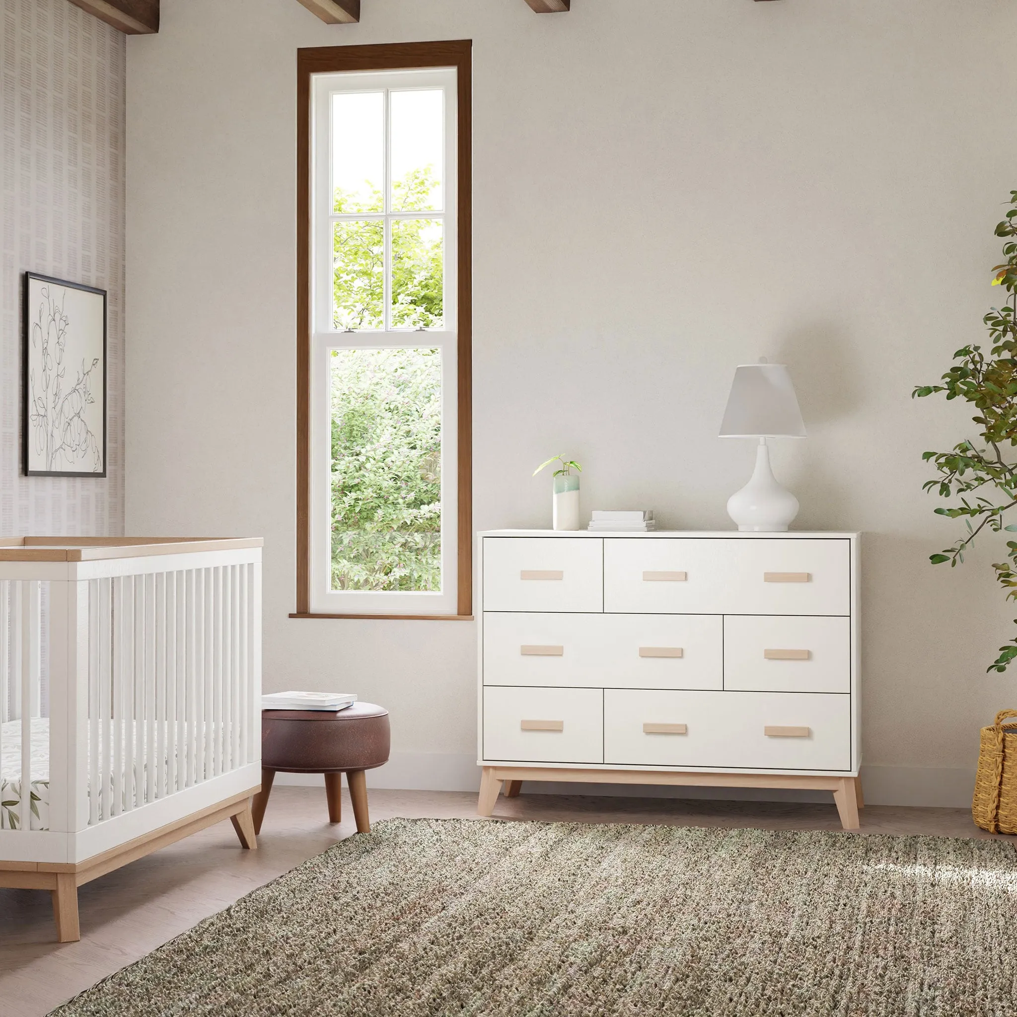 Babyletto Bureau 6 tiroirs Scoot - Blanc  Naturel Lavé