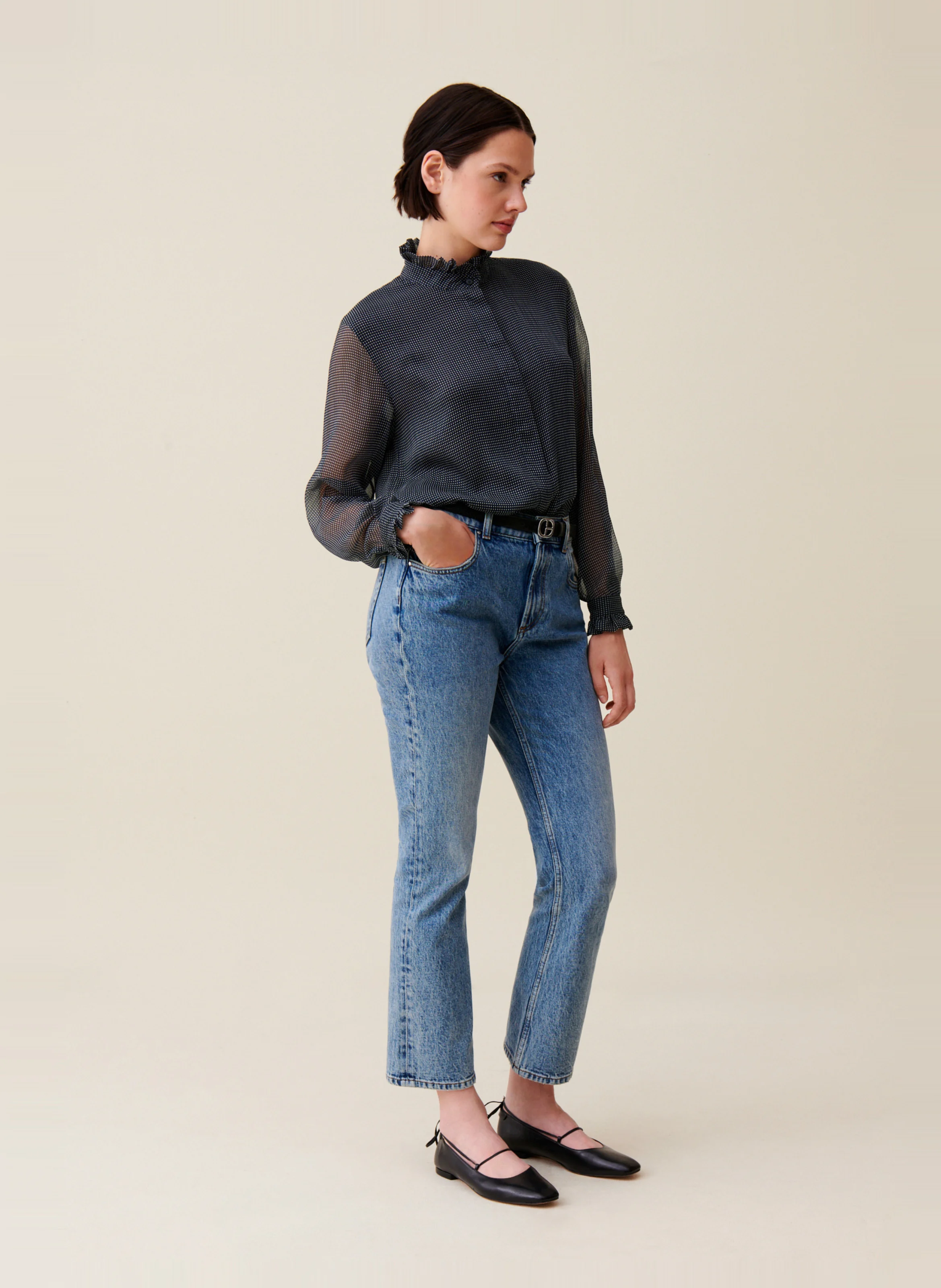 Chemise fluide à petits carreaux | Bleu