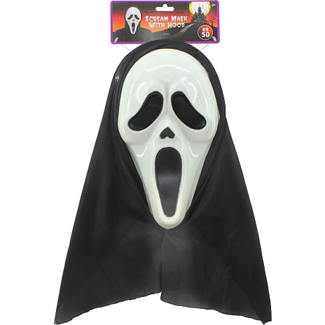 Halloween scream maske - hvid med sort