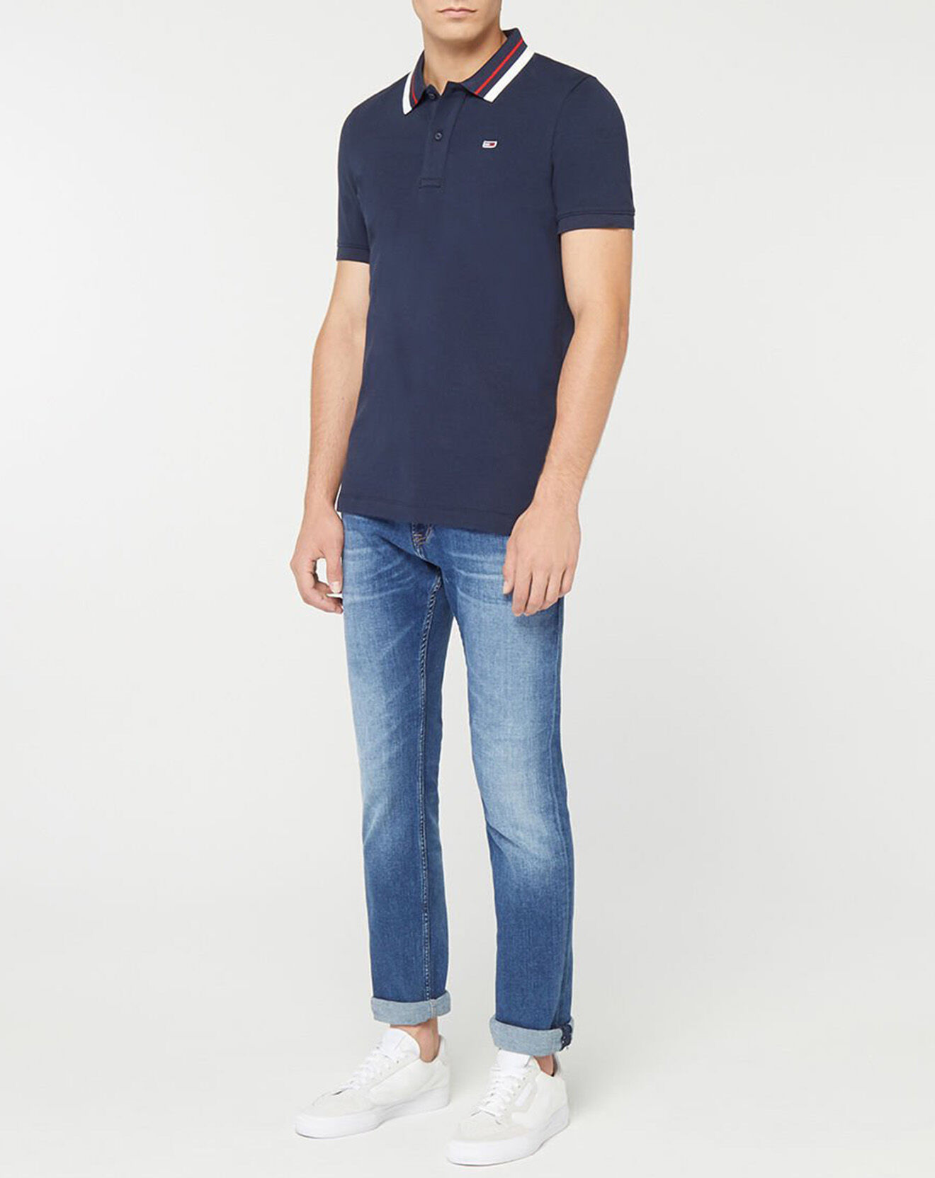Tommy Jeans Polo Regular en Coton Bio Col Contrasté bleu marine
