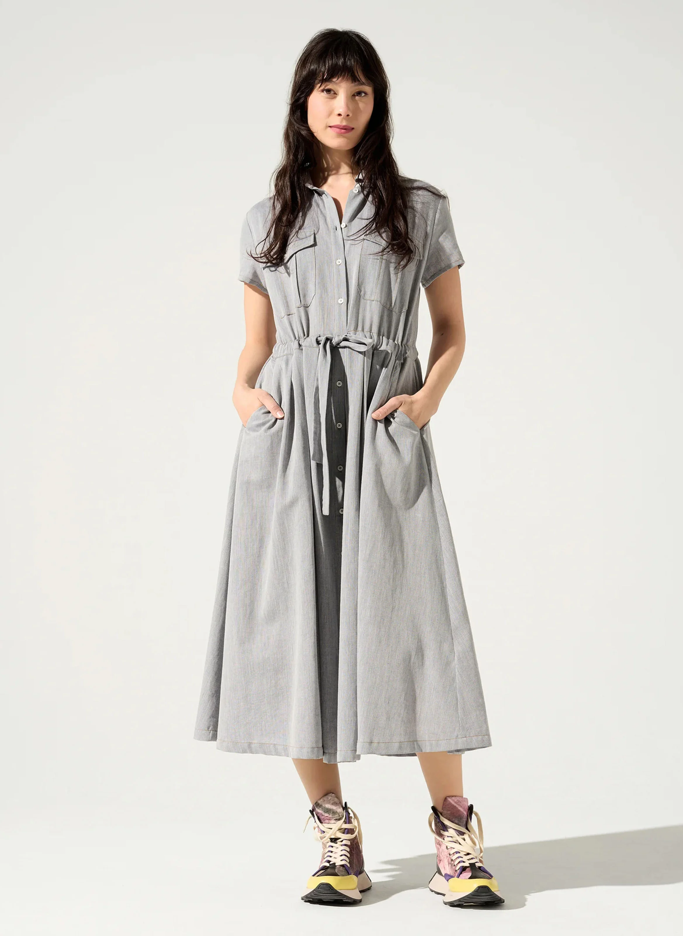 EVA - Robe longue cintrée en coton | Bleu