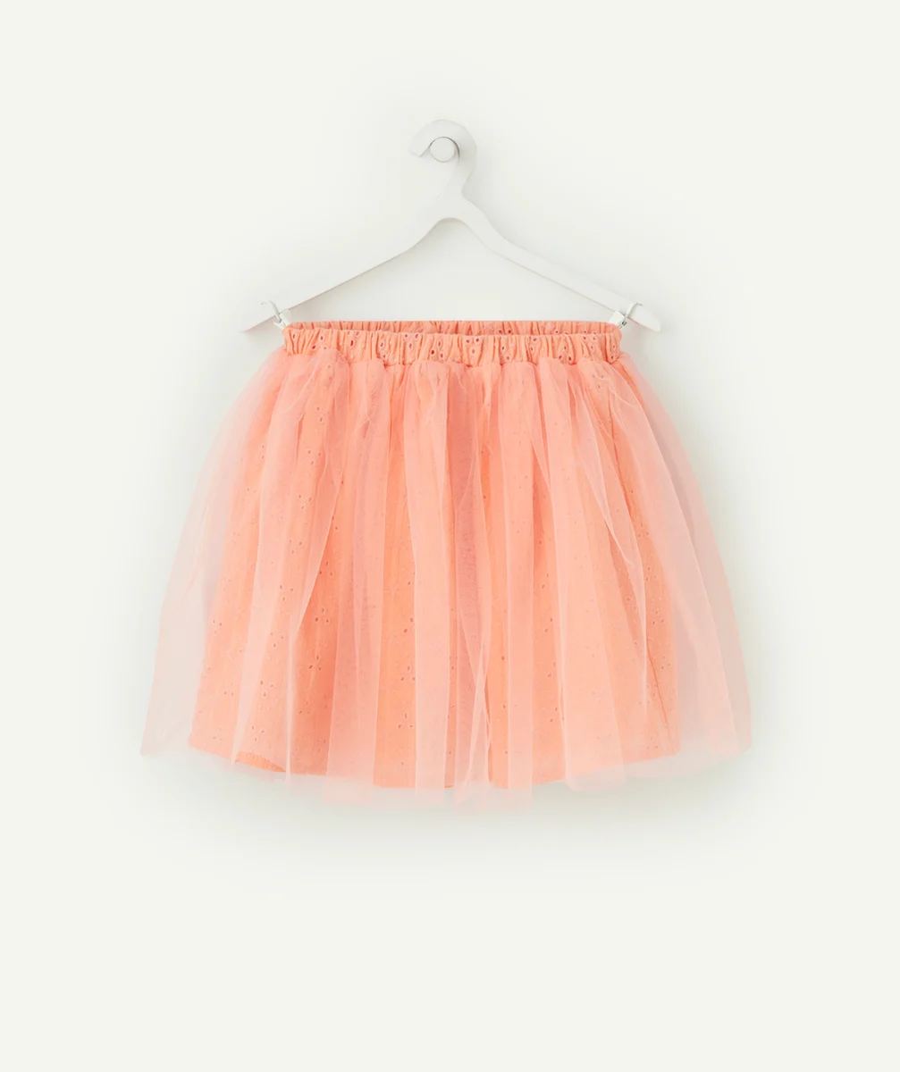 JUPE FILLE ROSE AVEC BRODERIES ET TULLE