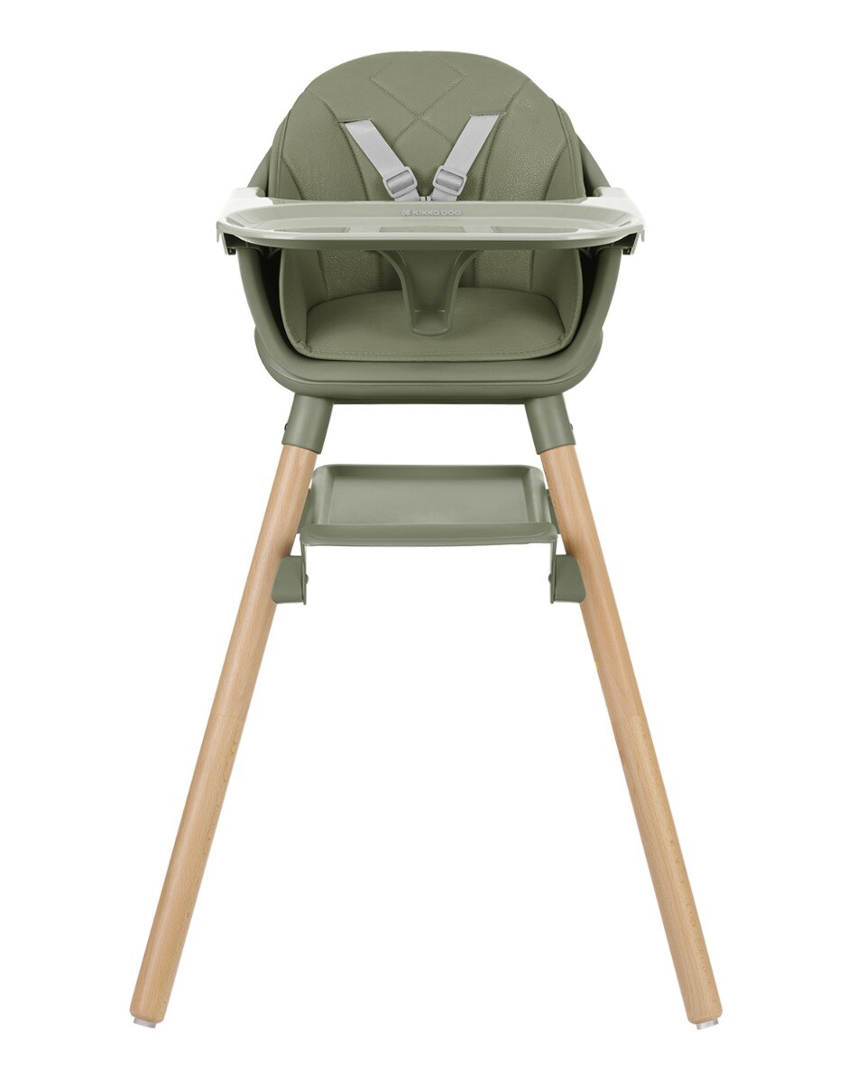 Kikkaboo Kinderhochstuhl Woody 3 in 1 Holzbeine Kinderstuhl Fußstütze Tablett grün