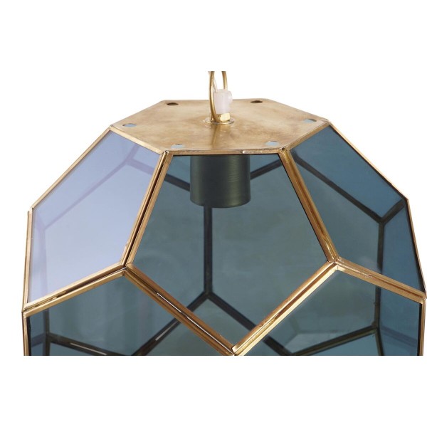 Suspension verre bleu doré laiton 50 w (28 x 28 x 31 cm)