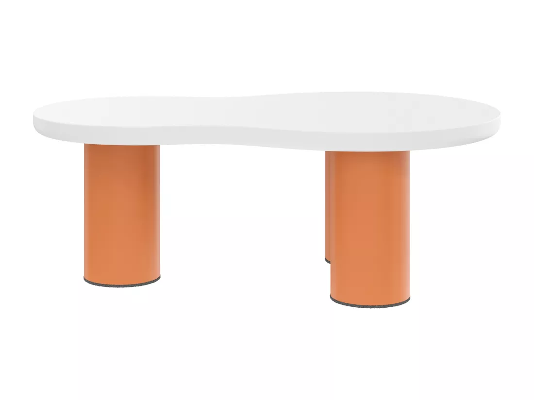 Tables basse en forme de nuage - L 99,5 x l 43-58 x H 35.5 cm - plateau en MDF peint et pieds en PVC - Blanc + orange