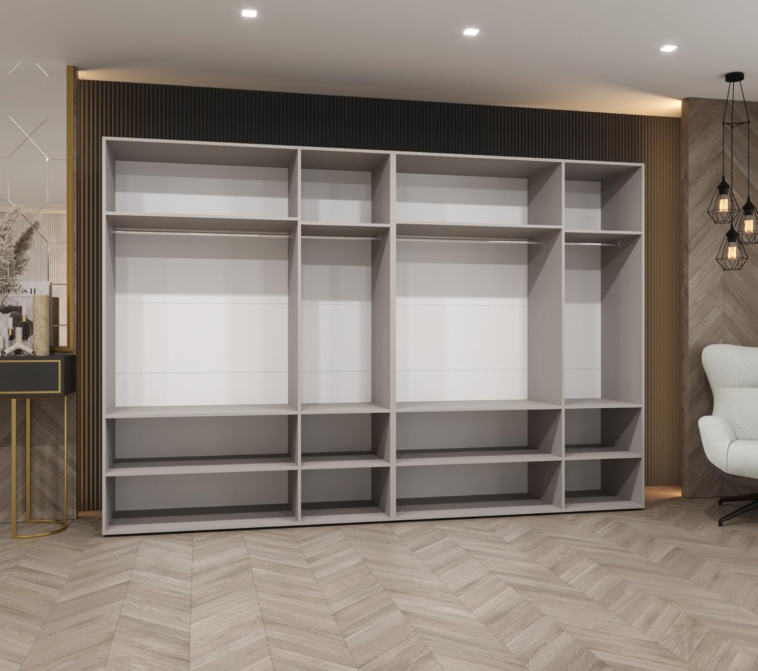 MEBLE KRYSPOL - Kleiderschrank - Drehtürenschrank - Schrank 300 x 202 x 52 cm - Moderner Garderobenschrank Schlafzimmer, Flur, Jugendzimmer - Schwarz, Griff Schwarz - Alicante 1