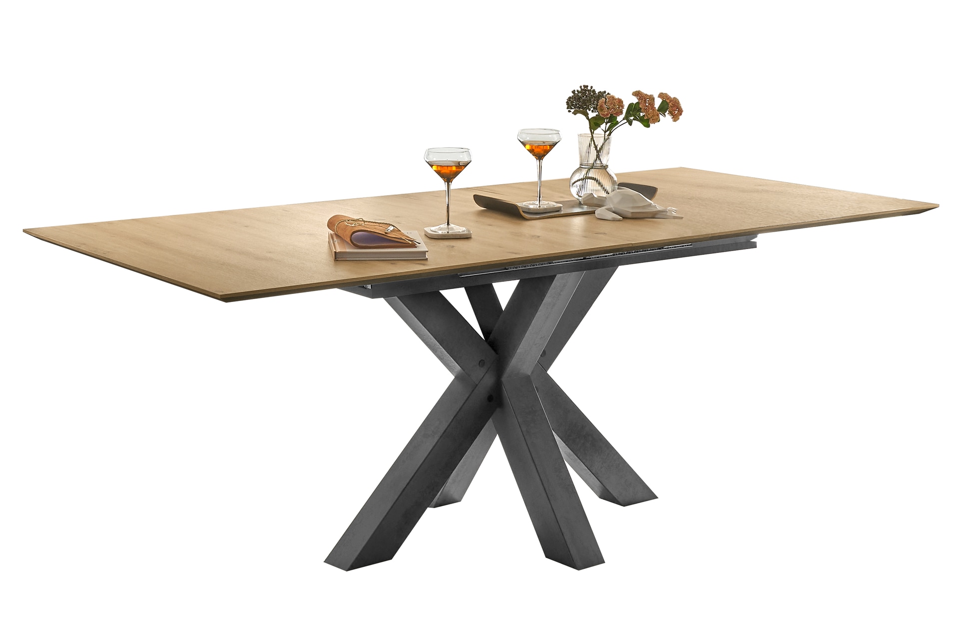 Esstisch Kasimir 160(210) x 90 cm Asteiche-Dekor/Gestell Graphit