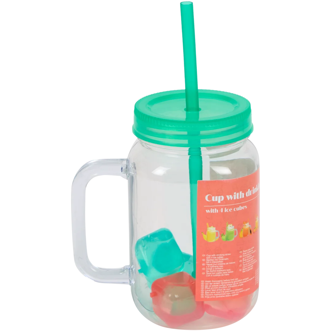 Drinkbeker met rietje en ijsblokjes 550 ml | diverse kleuren