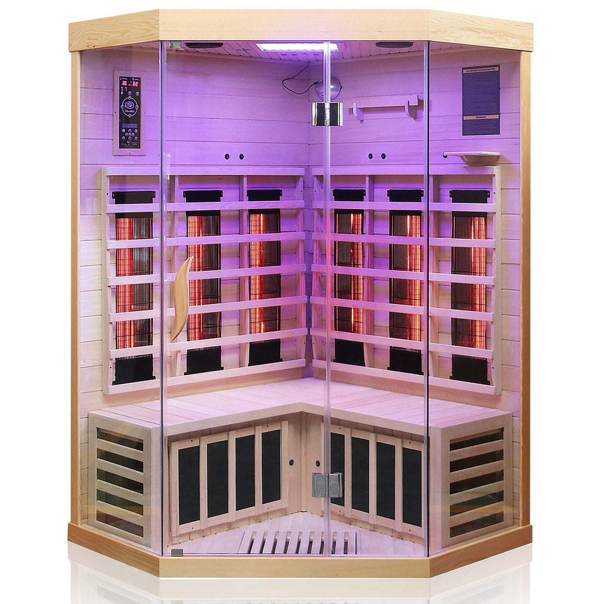 Dewello® Infraroodcabine Infraroodsauna BRANDON 120cm x 120cm incl. 6 full spectrum emitters, 3 koolstof emitters, 2 personen