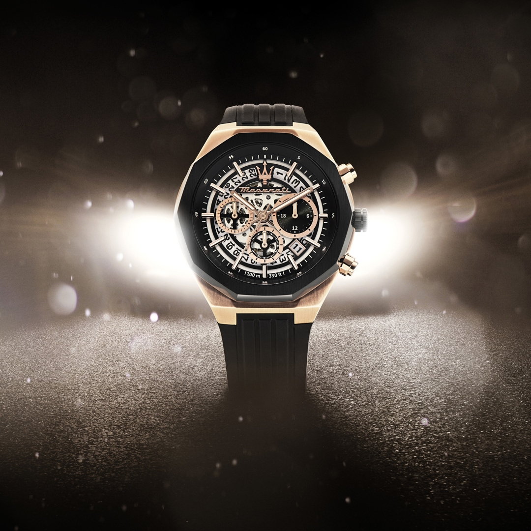 Maserati Stile Skeleton Chronograph Schwarz / Rosé