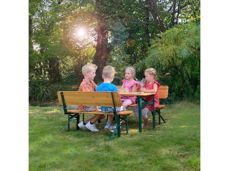 roba Kinderparty-Garnitur Natur/Grün Sitzgarnitur aus Massivholz und Metall