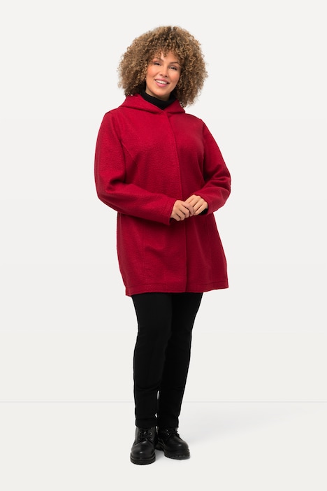 Curly-Wool-Jacke, Kapuze, feine Struktur, leicht