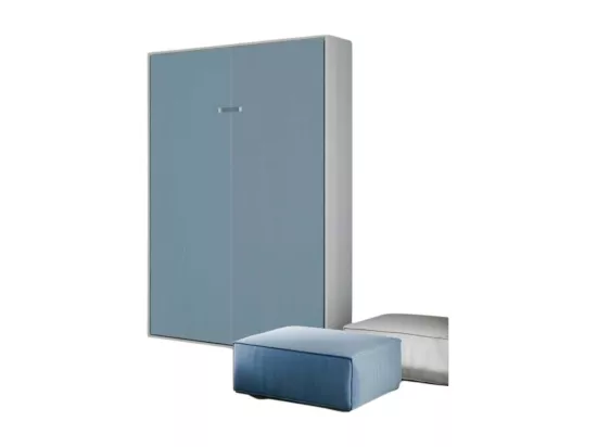 Lit escamotable vertical frêne blanc et porte bleu clair kanto 140x190