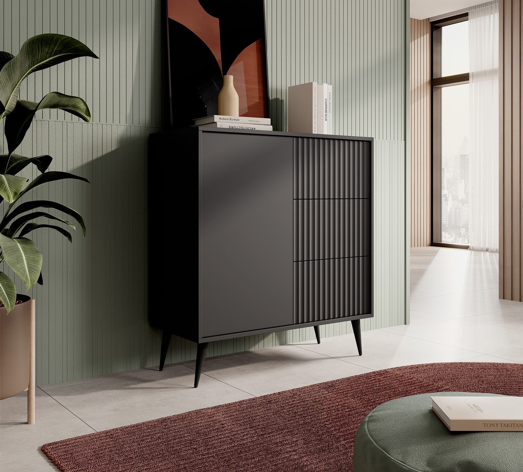 Meubella - Dressoir Winq - Antraciet - 90 cm