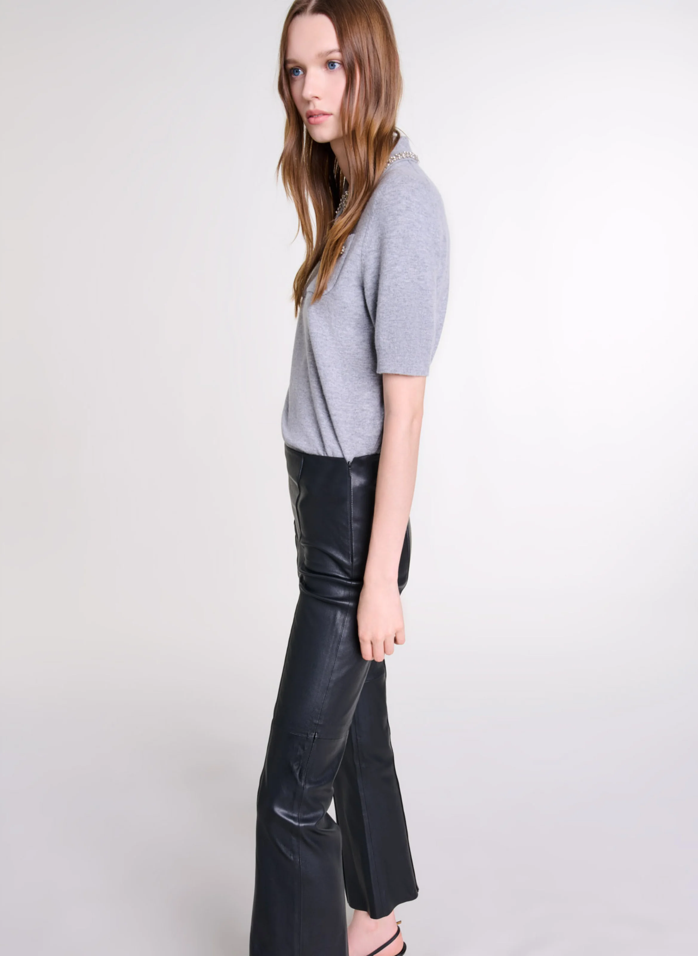 Pantalon droit en cuir | Noir