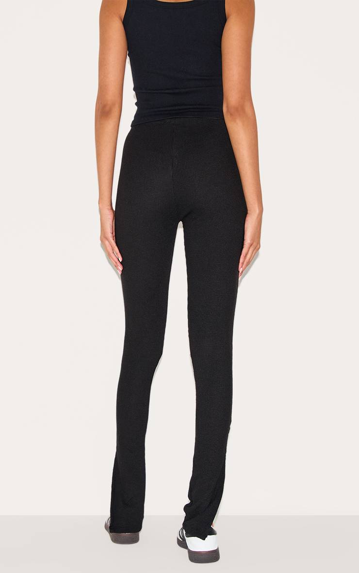 Noir Legging Côtelé Texturé À Ourlets Fendus
