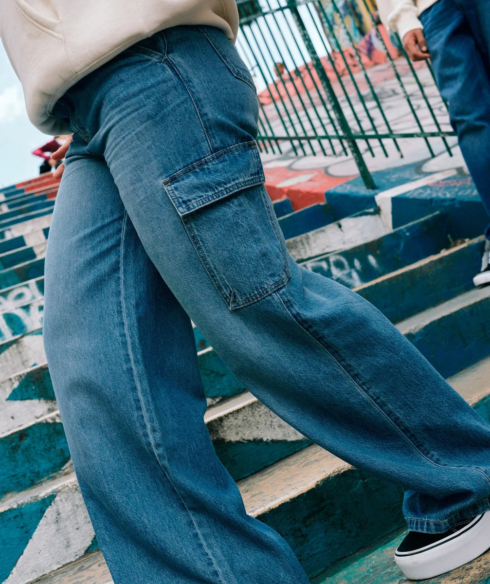 PANTALON CARGO FILLE EN DENIM BLEU LOW IMPACT