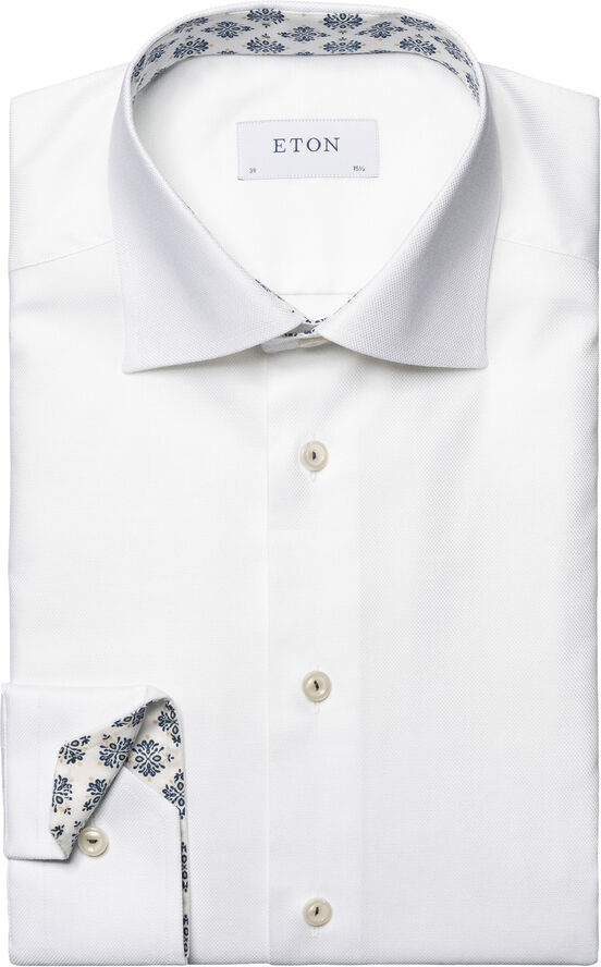 ETON Contemporary Fit White Semi Solid Cotton & Tencel Lyocell Print Effect Hvid