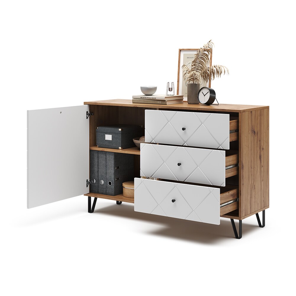 Vicco Sideboard Nizza 128 x 78 cm, Artisan Weiß, Wohnzimmerschrank