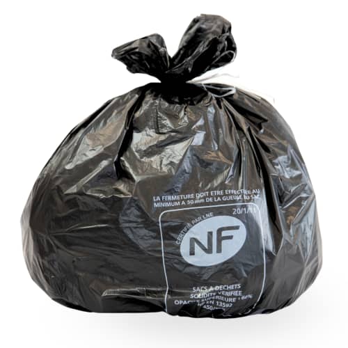 Sac plastique PE BD 30L noir 20µm NF Sphere