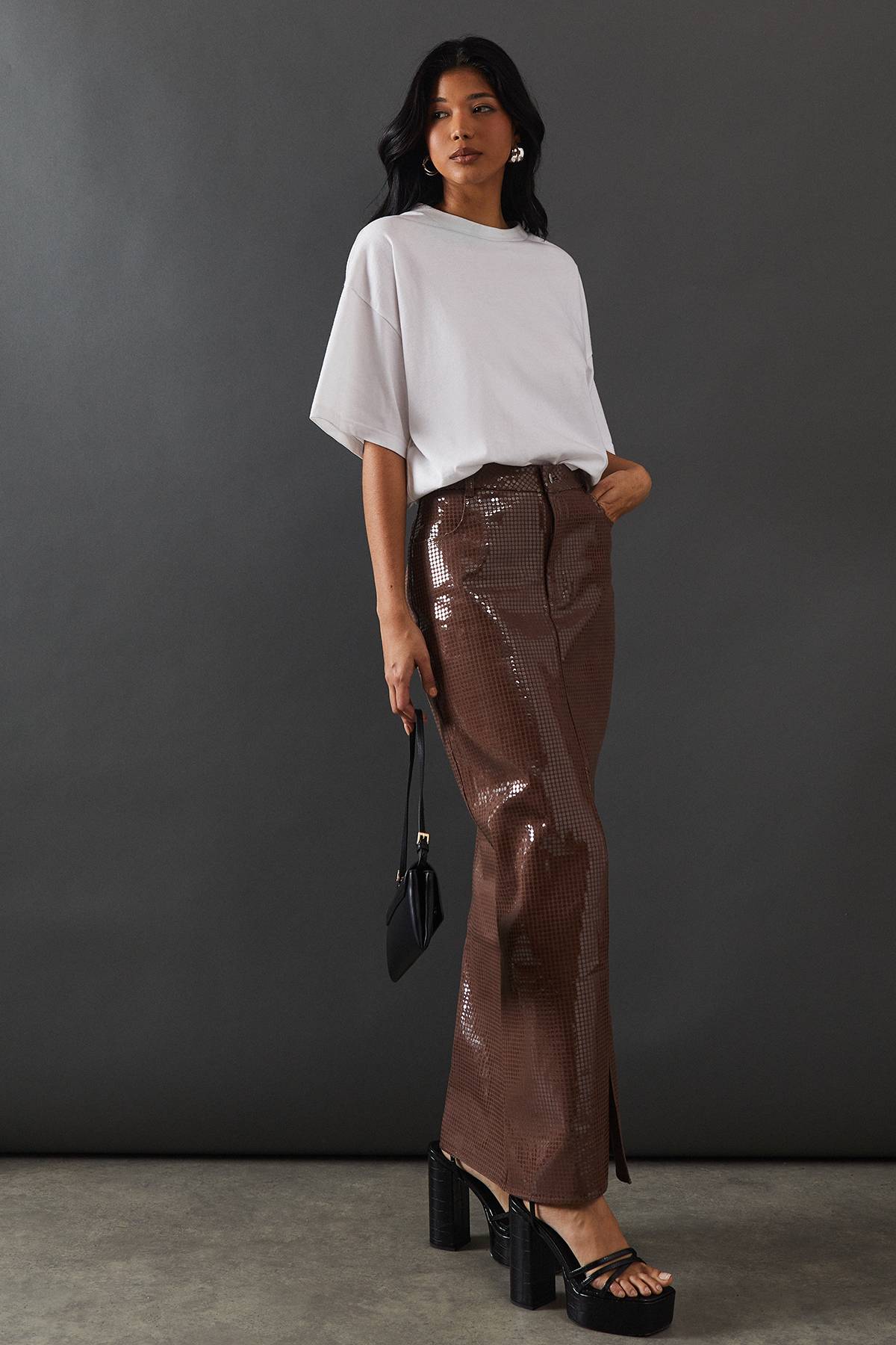 Warehouse Jupe Maxi en Denim Scintillant Premium
