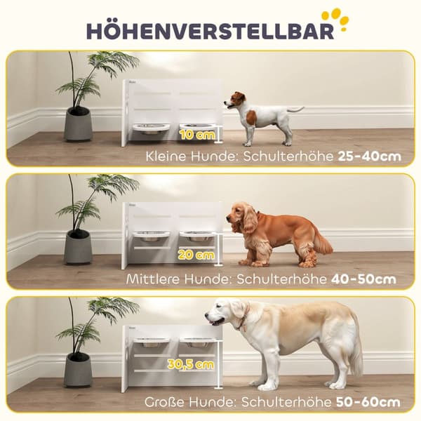 Hevet hundeskål, 3 nivåer høydejusterbar matskål for hunder med separat design, anti-slyngematte, fôringskål med 2 skåler i rustfritt stål, for alle s