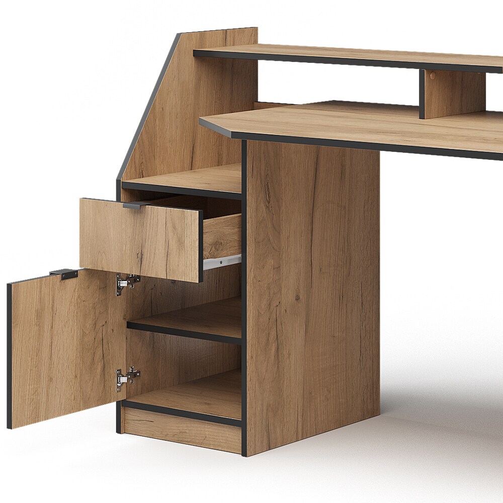 Vicco Computertisch Joel Eiche Schwarz 180 x 66 cm Gamingtisch PC-Tisch Schublade Tür