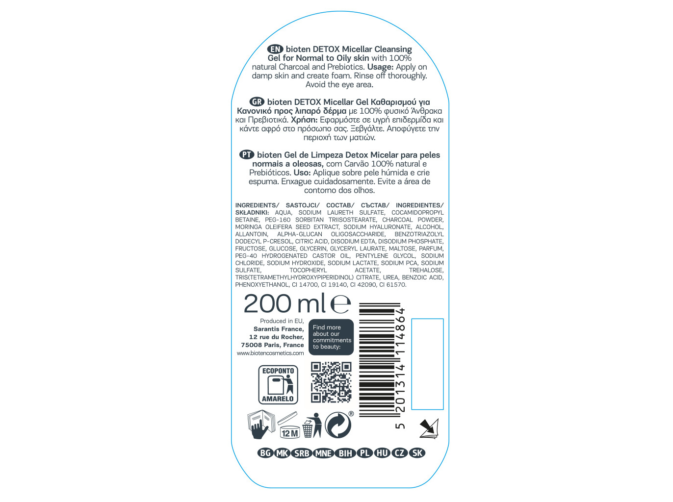 GEL BIOTEN LIMPEZA MICELAR DETOX 200ML
