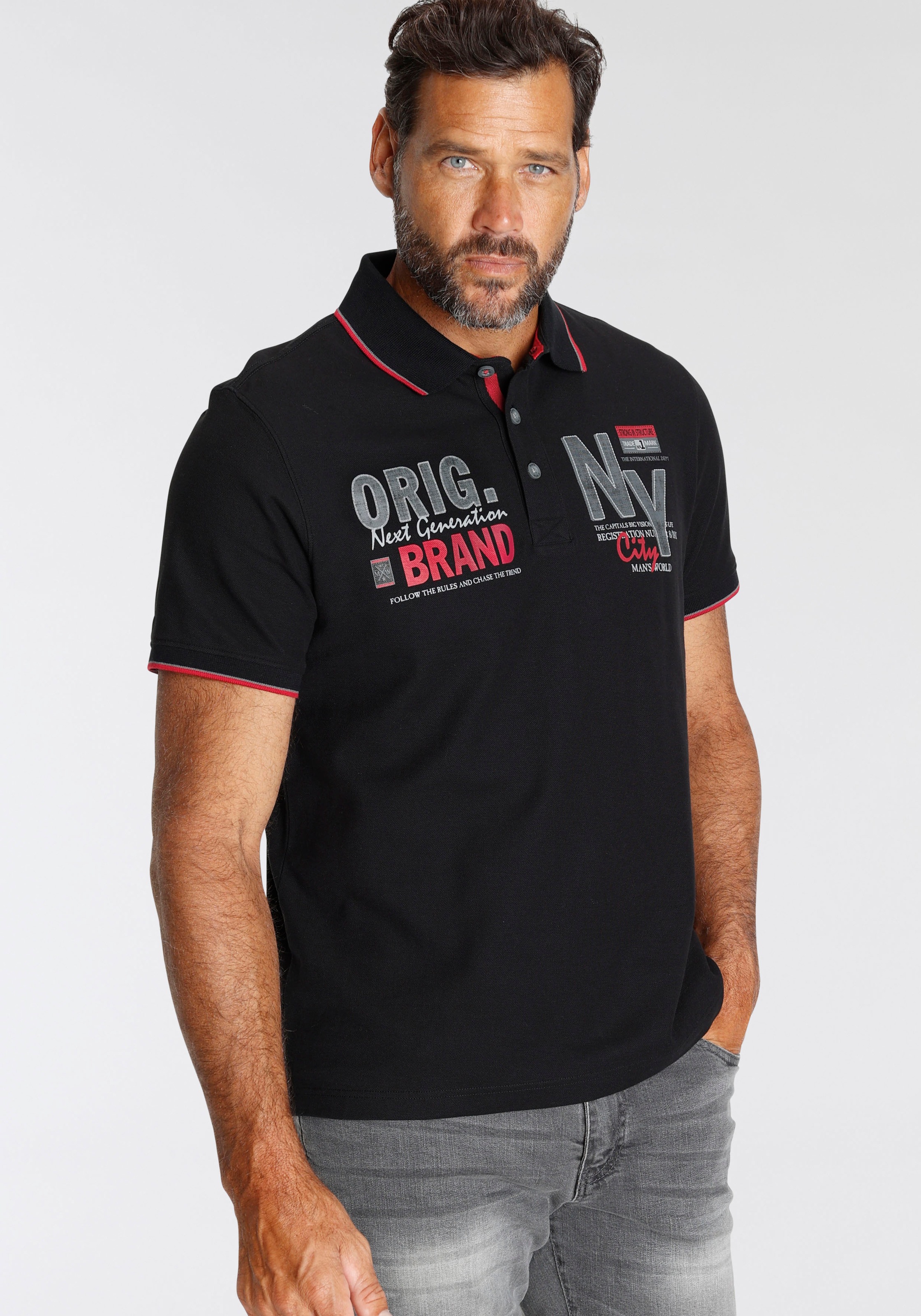Man's World Poloshirt , Kurzarm,  mit stilvollem Print,  Polokragen