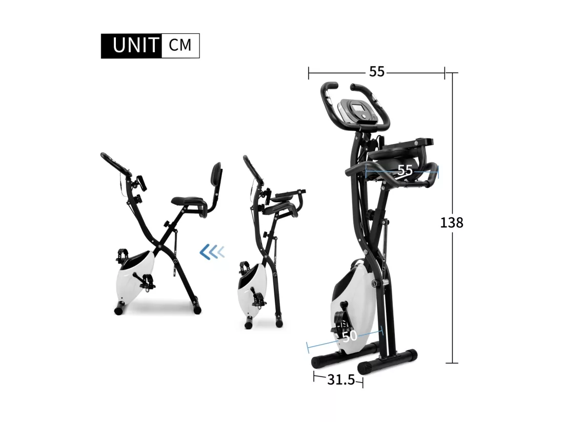 Vélo de fitness pliable magnétique, avec écran LCD, 10 niveaux de résistance magnétique, charge max 120kg